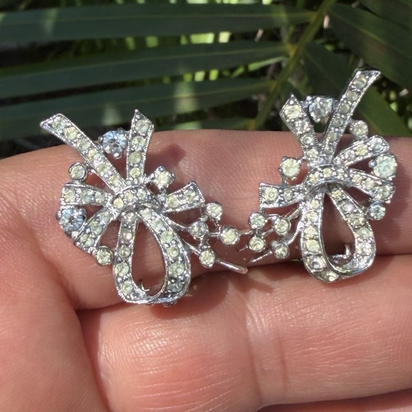 Panetta Jewelry - Vtg PANETTA  Rhinestone Earrings Floral Bow Signed Read